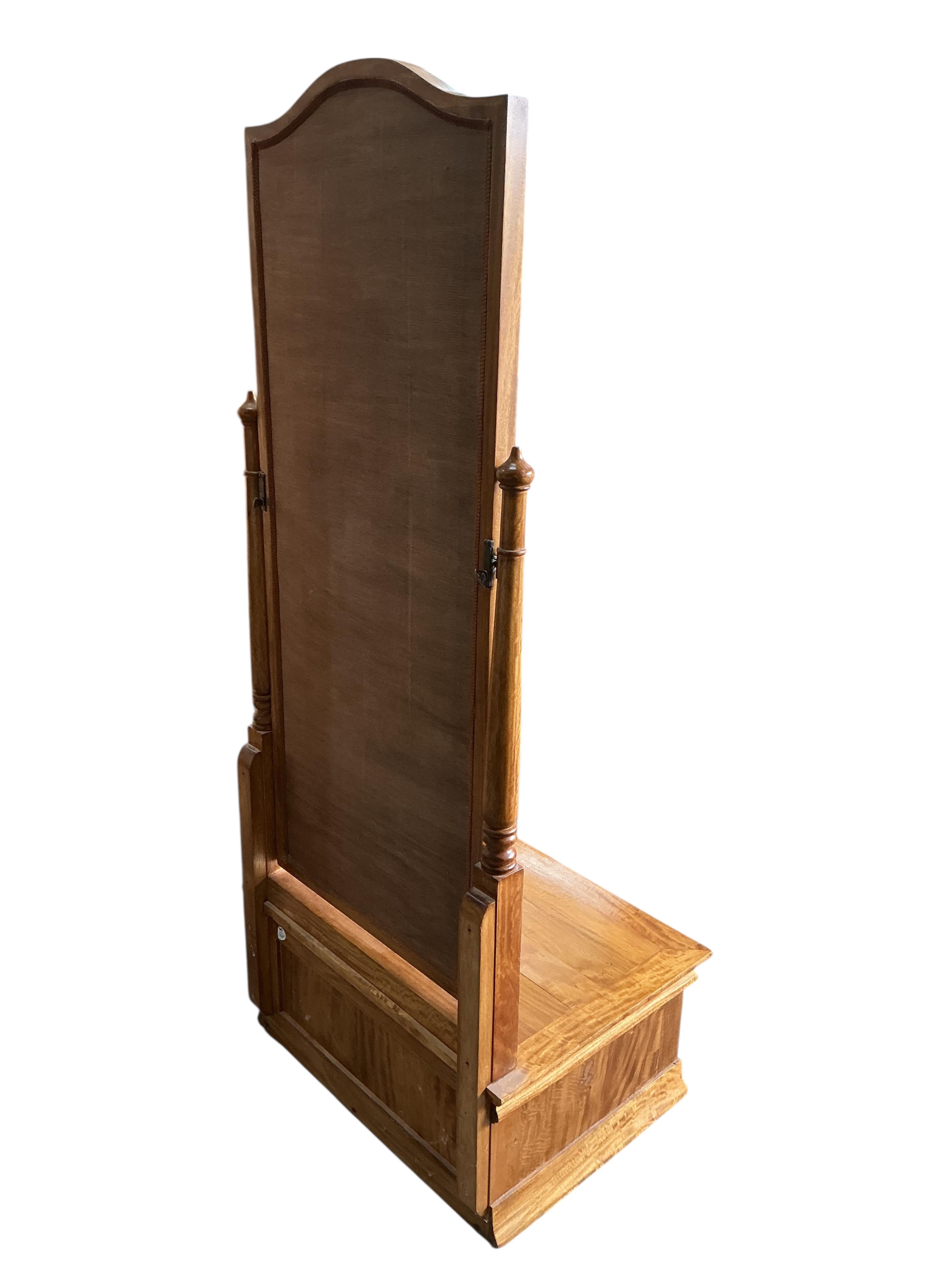A reproduction pale mahogany dressing mirror, width 70cm, depth 50cm, height 164cm